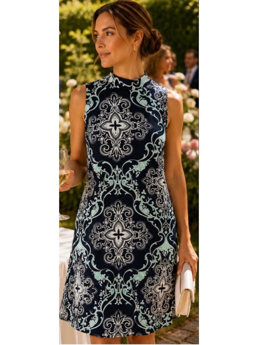 New ROBBIE-BEE Navy & Light Blue Sleeveless Dress M